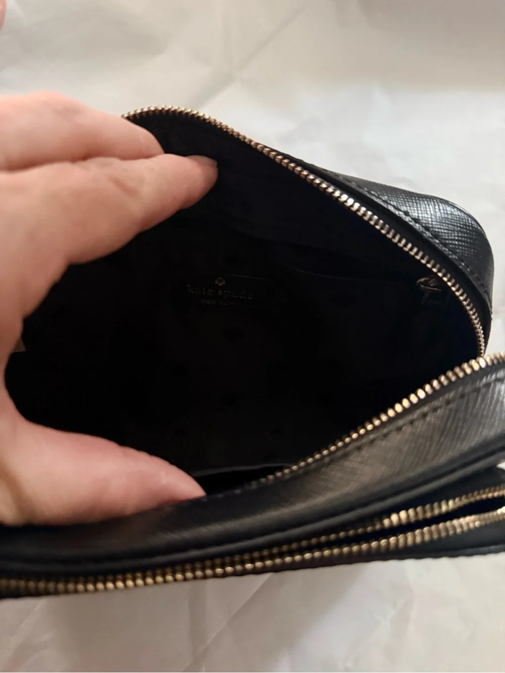 kate spade Black Saffiano cross body bag with Gold Logo